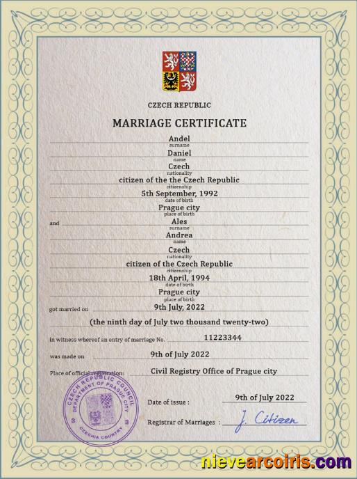 Czechia marriage certificate